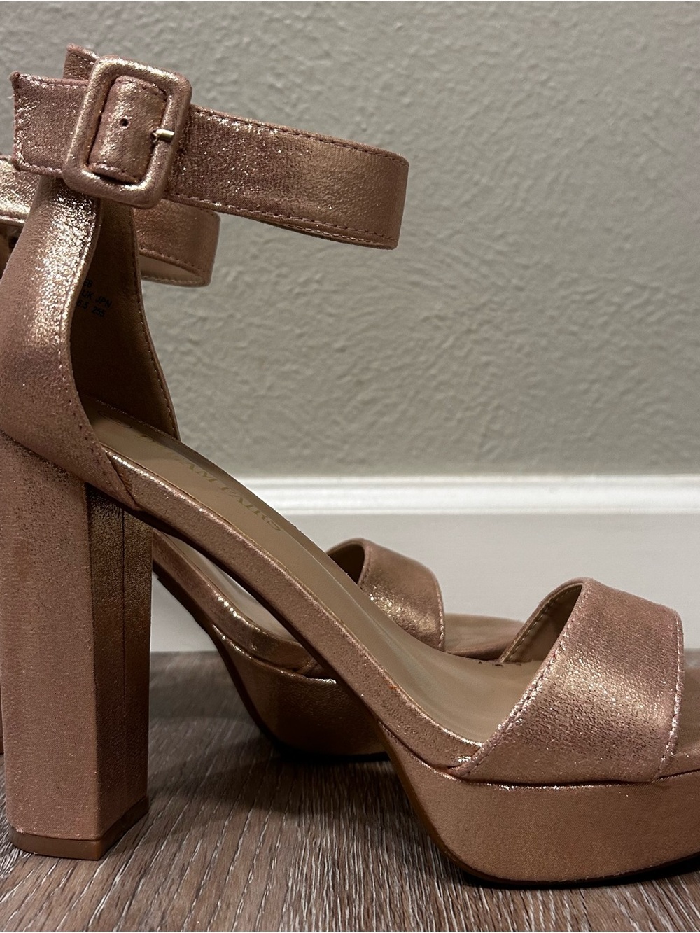 Platform Ankle-Strap High Heels in Rose Gold size 8.5
